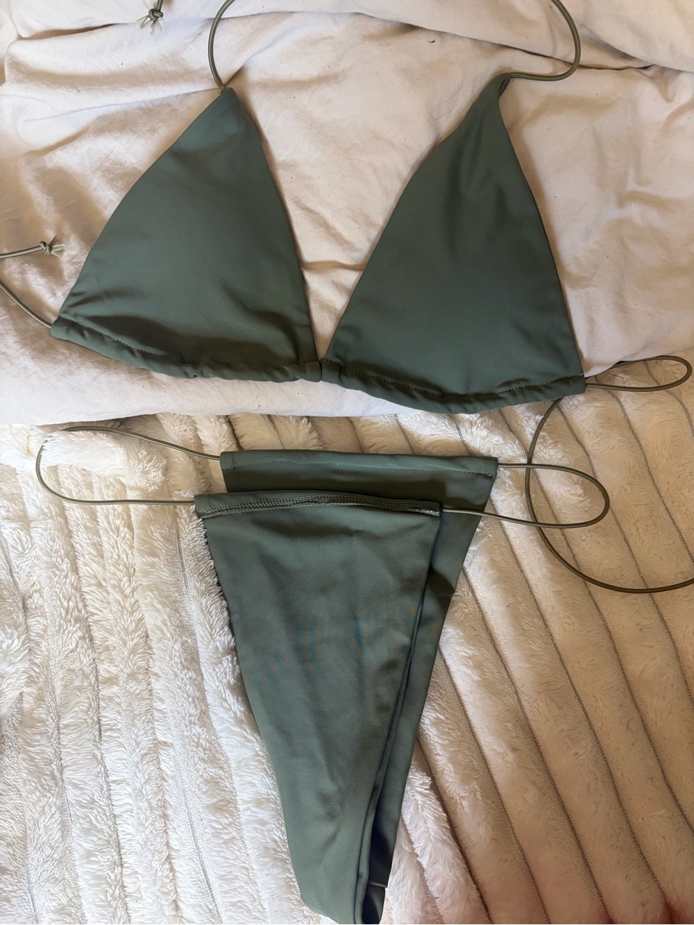 Thatssofetch Olive Green Triangle String Bikini Set